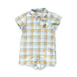 ブルー | 【おそろい】ぽこぽこ／サッカーチェック柄半袖カバーオール | ブランシェス