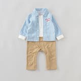 サックス | 【おそろい】ストライプ柄ロゴ刺しゅう長袖カバーオール | ブランシェス