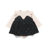 ブラック | 【おそろい】リボン柄ドッキングカバーオール | ブランシェス