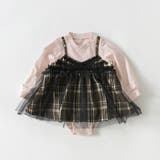 ブラック | 【おそろい】チェック柄ジャンパースカート風カバーオール | ブランシェス