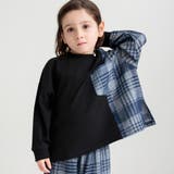 ブラック | 先染めチェックデニム切り替え長袖Tシャツ | ブランシェス