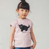 ピンク | 黒ネコプリントフレンチスリーブTシャツ 子供服 キッズ | ブランシェス