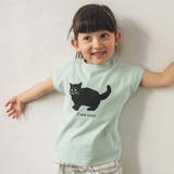 ライトグリーン | 黒ネコプリントフレンチスリーブTシャツ 子供服 キッズ | ブランシェス