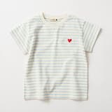 サックス | 総柄半袖Tシャツ ハート刺繍 ボーダー | ブランシェス