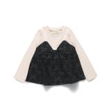 ブラック | 【おそろい】リボン柄ドッキング長袖Tシャツ 女の子 150cm | ブランシェス