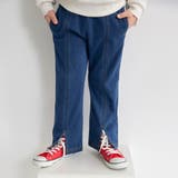 ネイビーブルー | スリット入りフレア裏起毛パンツ デニム ロングパンツ | ブランシェス