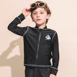 ブラック | 【水着】胸元ワンポイント長袖ラッシュガード 子供服 キッズ | ブランシェス