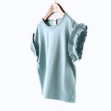 77:無地-ブルーグレー | 【WEB限定/DRC/やわらか天竺】袖タックフリル半袖Tシャツ | ブランシェス