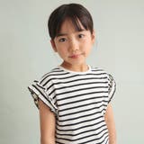 91:ボーダー-オフホワイト | 【WEB限定/DRC/やわらか天竺】袖タックフリル半袖Tシャツ | ブランシェス