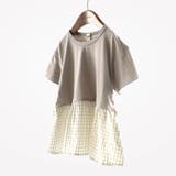 64:チェック-ブラウン | 【WEB限定/DRC/やわらか天竺】柄フリル切替半袖Tシャツ | ブランシェス