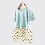 67:ドット-ライトグリーン | 【WEB限定/DRC/やわらか天竺】柄フリル切替半袖Tシャツ | ブランシェス