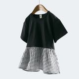 85:チェック-ブラック | 【WEB限定/DRC/やわらか天竺】柄フリル切替半袖Tシャツ | ブランシェス