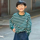 ダークグリーン | 名札通しループ付きボーダー長袖Tシャツ 春 トップス | ブランシェス