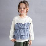 22:白×ネイビー | 【WEB限定 DRC】チェックドッキング長袖Tシャツ フリル | ブランシェス