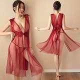 セクシー雑貨 ロング丈前開きエレガントランジェリー(レッド) | bright wrist  | 詳細画像2 