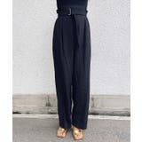 ブラック | ハイウエストベルトデザインパンツ esutoreja ボトム | BUYSENSE