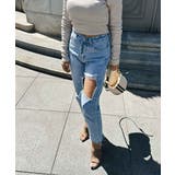 ブルー | ダメージテーパードデニム esutoreja ボトム | BUYSENSE