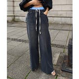 ブラック | レイヤードデニムワイドパンツesutoreja ボトム スタイルアップ | BUYSENSE