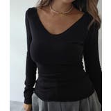 ブラック | Vネックシンプルトップスesutoreja カットソー スタイルアップレディース | BUYSENSE