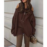 ブラウン | オープンショルダーフーディesutoreja カットソー スタイルアップ | BUYSENSE