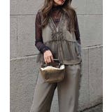 グレージュ | Vネックチュールフリルベストesutoreja カットソー スタイルアップ | BUYSENSE