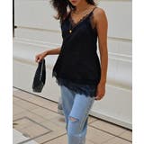 ブラック | サテンレースキャミソールesutoreja カットソー スタイルアップ | BUYSENSE