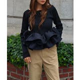 ブラック | フリルリブトップスesutoreja カットソー スタイルアップ | BUYSENSE