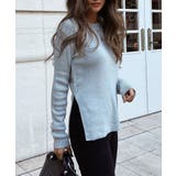 ブルー | サイドカットニットトップス esutoreja ニット | BUYSENSE
