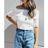 ホワイト | オフショルダーショートスリーブニット esutoreja ニット | BUYSENSE