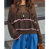 ブラウン | バイカラーフリルニットesutoreja ニット スタイルアップ | BUYSENSE