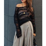 ブラック | クロシェニットトップスesutoreja ニット スタイルアップ | BUYSENSE
