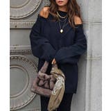 ブラック | レイヤードブイネックルーズニットesutoreja ニット スタイルアップ | BUYSENSE