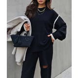 ブラック | バイカラーニットプルオーバーesutoreja ニット スタイルアップ | BUYSENSE