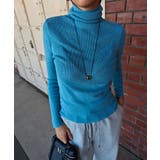 ブルー | タートルネックリブニットトップスesutoreja ニット スタイルアップ | BUYSENSE