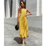 イエロー | ヴィンテージサテンロングドレス esutoreja ワンピース | BUYSENSE