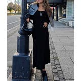 ブラック | リブニットフレアドレスesutoreja ワンピース スタイルアップ | BUYSENSE