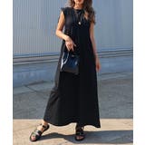 ブラック | シャーリングノースリーブワンピースesutoreja ワンピース スタイルアップ | BUYSENSE