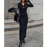 ブラック | Vネックリブニットワンピースesutoreja ワンピース スタイルアップ | BUYSENSE