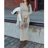 ベージュ | Vネックリブニットワンピースesutoreja ワンピース スタイルアップ | BUYSENSE