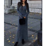 チャコール | Vネックフレアニットワンピースesutoreja ワンピース スタイルアップ | BUYSENSE