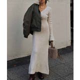 ベージュ | Vネックフレアニットワンピースesutoreja ワンピース スタイルアップ | BUYSENSE