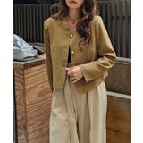 ベージュ | ノーカラーショートジャケットesutoreja アウター スタイルアップ | BUYSENSE