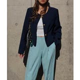 ネイビー | ノーカラーショートジャケットesutoreja アウター スタイルアップ | BUYSENSE