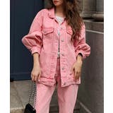 ピンク | ケミカルウォッシュカラーデニムジャケットesutoreja アウター スタイルア… | BUYSENSE