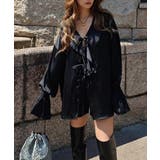 ブラック | ラッフルリボンブラウスesutoreja シャツ アウター | BUYSENSE