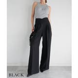 ブラック | ウエストデザインストレートパンツ Rashik ボトム | BUYSENSE