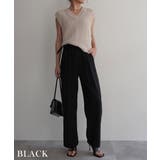 ブラック | ハイウエストリボンデザインスラックスRashik ボトム 大人カジュアル | BUYSENSE