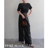 【半袖】ブラック | ボートネックトップス Rashik カットソー | BUYSENSE