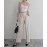 ベージュ | ポルカドットシアートップスRashik カットソー 大人カジュアル | BUYSENSE