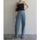ブラック | カップ付き配色リブキャミソールRashik カットソー 大人カジュアル | BUYSENSE